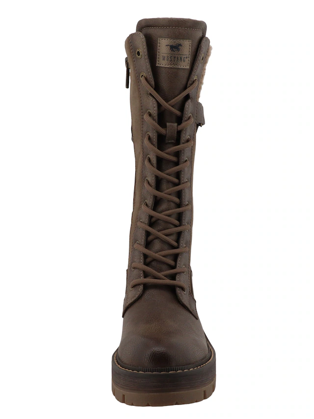 Mustang Shoes Winterstiefel »Stiefel« Blockabsatz, Schnürstiefel mit Warmfutterkragen und Zierschnalle