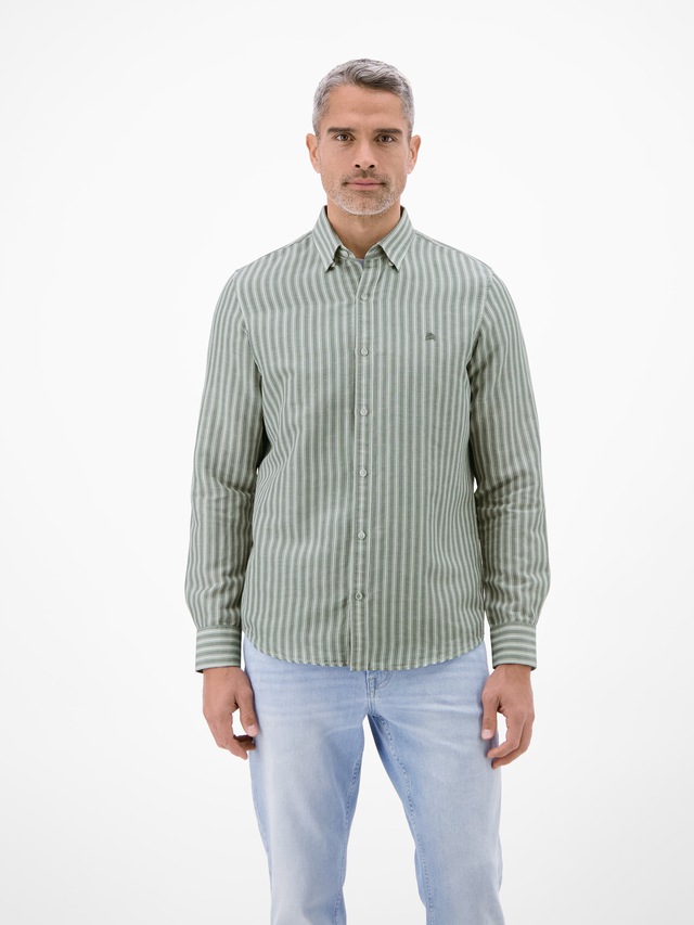LERROS Leinenhemd »Gestreiftes Langarmhemd aus Leinen-Baumwoll-Mix« Gestreift, 55% Leinen, 45% Baumwolle, Button‑down, 2‑Knopf