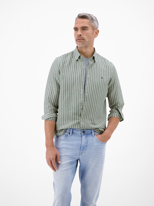 LERROS Leinenhemd »Gestreiftes Langarmhemd aus Leinen-Baumwoll-Mix« Gestreift, 55% Leinen, 45% Baumwolle, Button‑down, 2‑Knopf