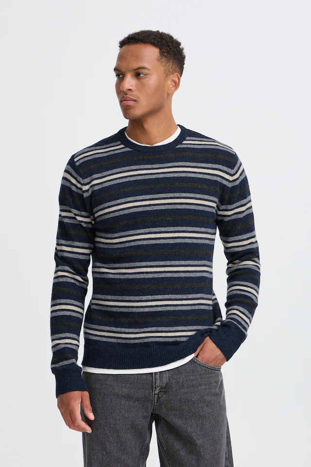 Blend Rundhalspullover »BHBRANKO CREW KNIT STRIPE« Wollmischung, regular fit