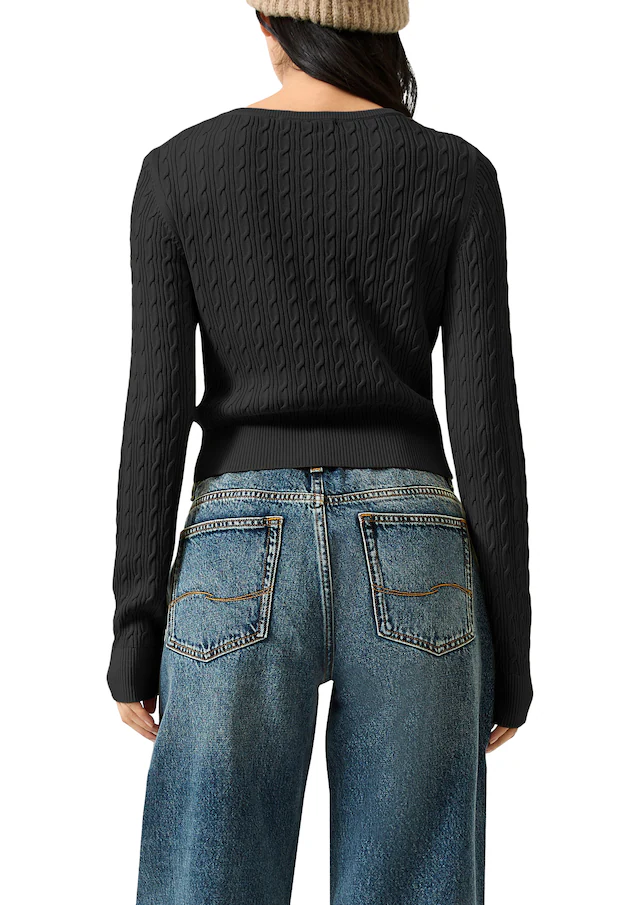 QS Strickshirt Langarmshirt mit Zopfmuster / Viskosemix