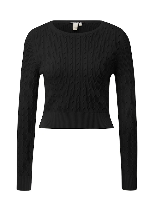 QS Strickshirt Langarmshirt mit Zopfmuster / Viskosemix