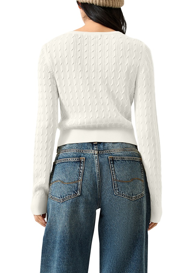 QS Strickshirt Langarmshirt mit Zopfmuster / Viskosemix