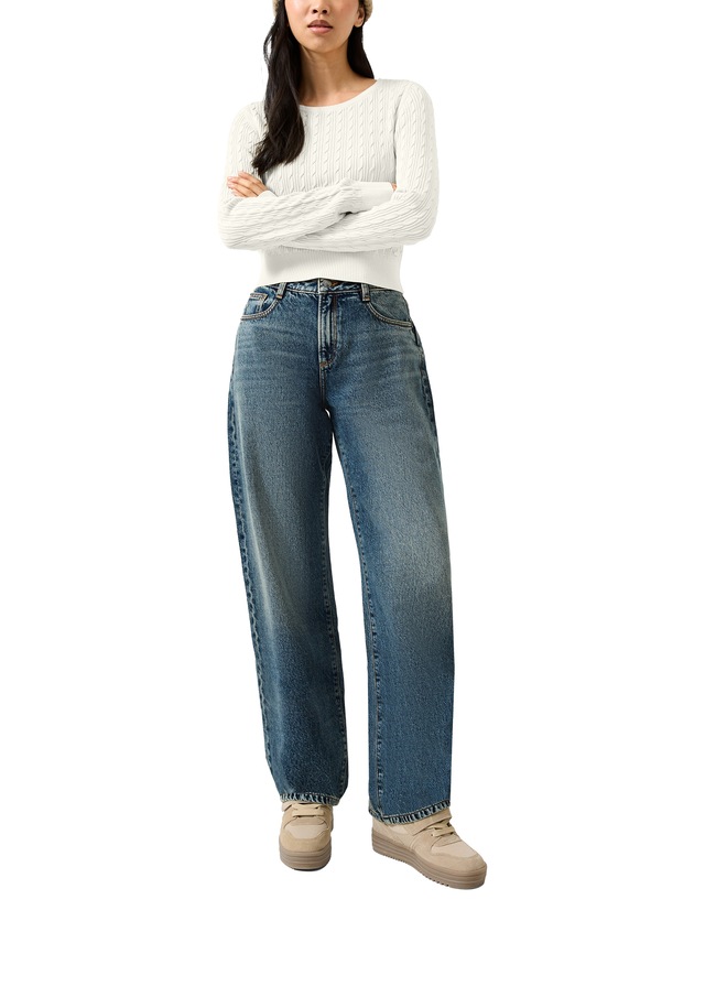QS Strickshirt Langarmshirt mit Zopfmuster / Viskosemix