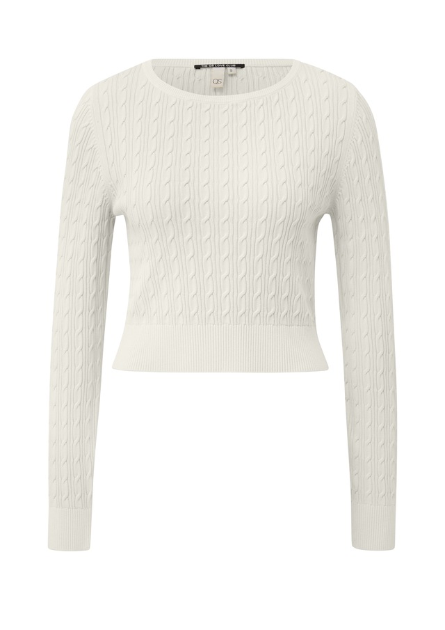 QS Strickshirt Langarmshirt mit Zopfmuster / Viskosemix