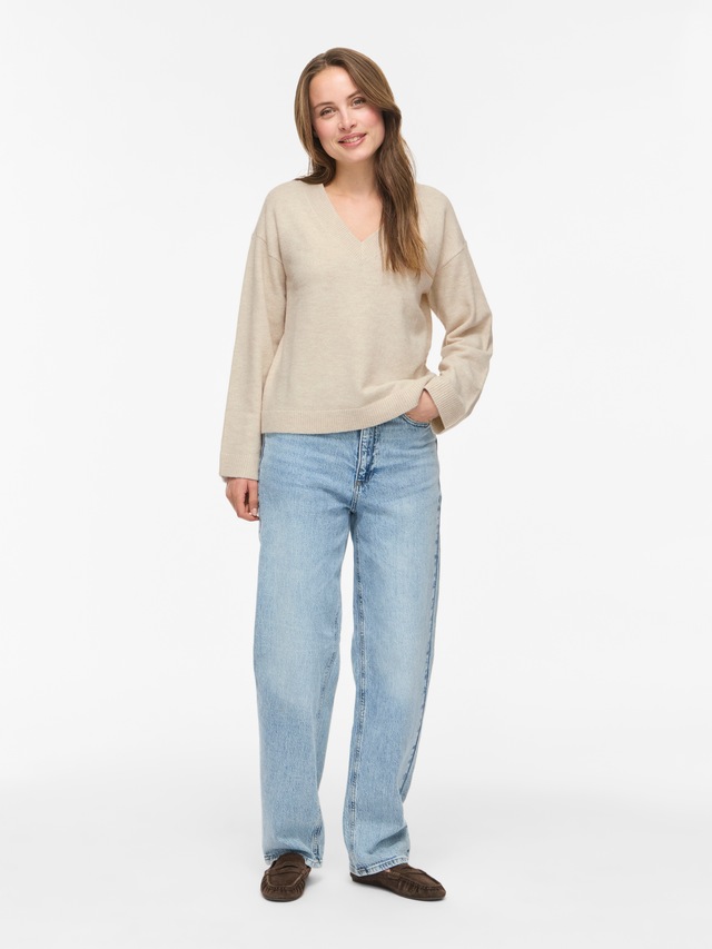 Vila Strickpullover »VILIGA L/S REV V-NECK KNIT TOP - NOOS« Regular Fit, aus Materialmix mit elastischen Eigenschaften