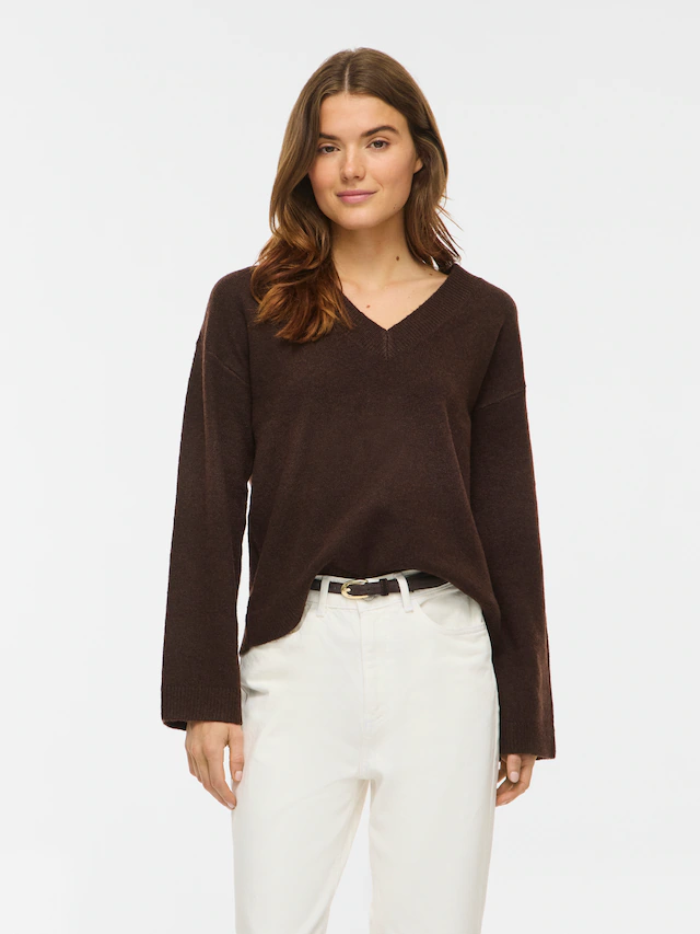 Vila Strickpullover »VILIGA L/S REV V-NECK KNIT TOP - NOOS« Regular Fit, aus Materialmix mit elastischen Eigenschaften