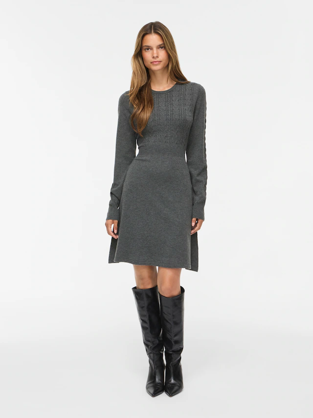 Vila Minikleid »VIKERRY O-NECK L/S CABLE KNIT DRESS NOOS« aus Materialmix mit Viskose