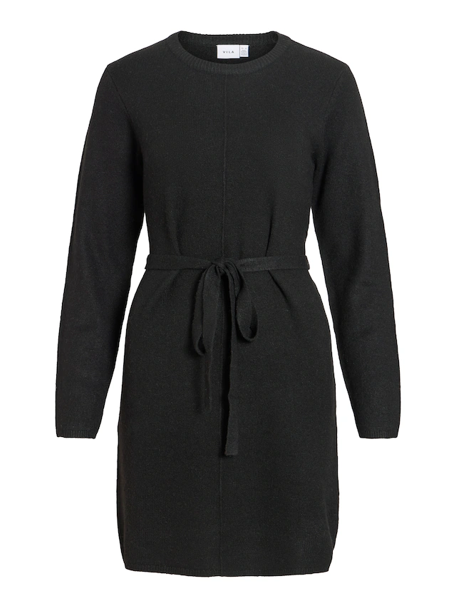 Vila Strickkleid »VILIGA L/S O-NECK BELTED KNIT DRESS-NOOS« Materialmix, normal geschnitten