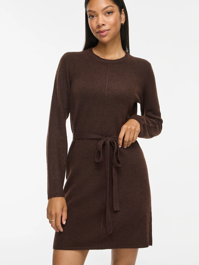 Vila Strickkleid »VILIGA L/S O-NECK BELTED KNIT DRESS-NOOS« Materialmix, normal geschnitten