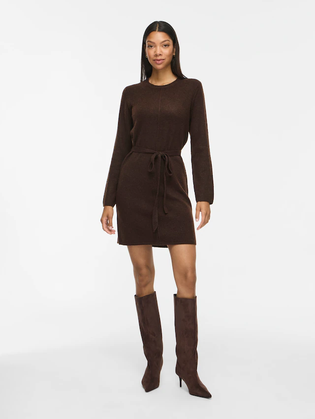 Vila Strickkleid »VILIGA L/S O-NECK BELTED KNIT DRESS-NOOS« Materialmix, normal geschnitten