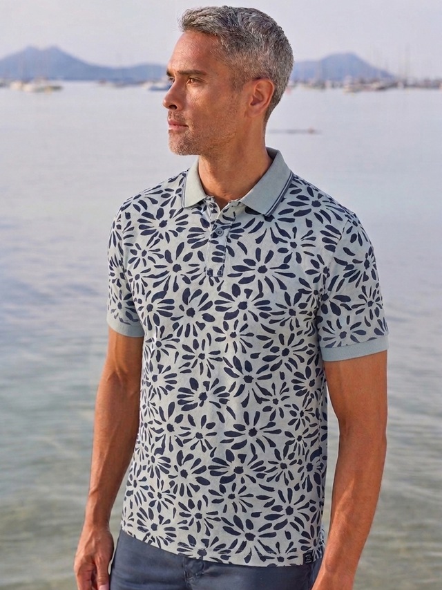 LERROS Poloshirt »Poloshirt mit floralem All-over-Print, 2-Tone-Optik«