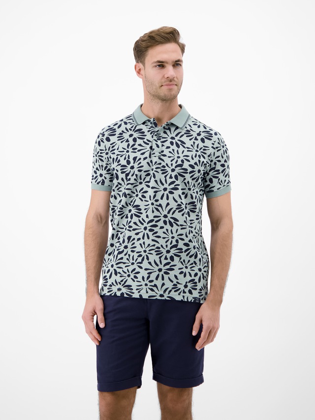 LERROS Poloshirt »Poloshirt mit floralem All-over-Print, 2-Tone-Optik«