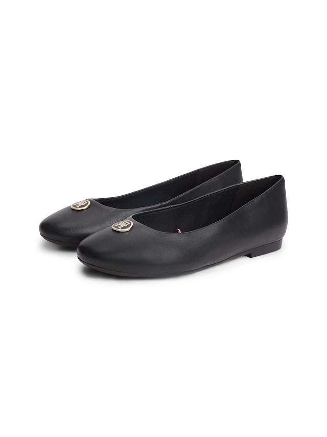 Tommy Hilfiger Ballerina »TH PLATE LEATHER BALLERINA« Schlupfschuh, Businessschuh mit edlem Schmuckelement - schmale Form