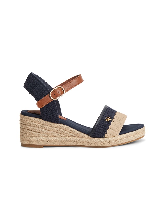 Tommy Hilfiger Keilsandalette »TH MID ESPAD WEDGE CROCHET« Sommerschuh, Riemchensandale in sommerlicher Häkel-Optik, schmale Form