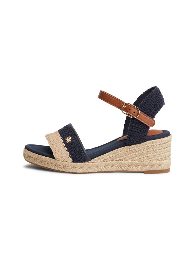 Tommy Hilfiger Keilsandalette »TH MID ESPAD WEDGE CROCHET« Sommerschuh, Riemchensandale in sommerlicher Häkel-Optik, schmale Form