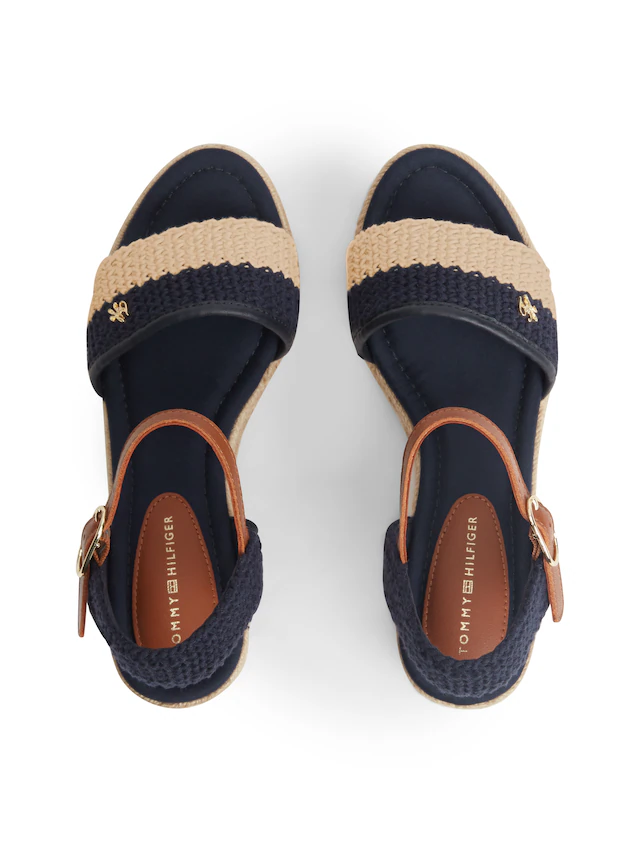Tommy Hilfiger Keilsandalette »TH MID ESPAD WEDGE CROCHET« Sommerschuh, Riemchensandale in sommerlicher Häkel-Optik, schmale Form