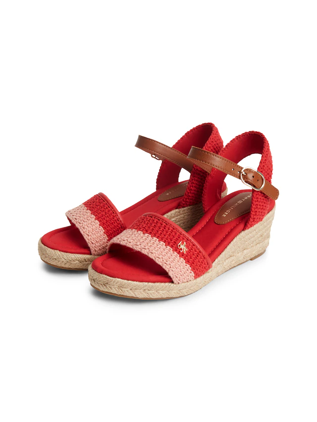 Tommy Hilfiger Keilsandalette »TH MID ESPAD WEDGE CROCHET« Sommerschuh, Riemchensandale in sommerlicher Häkel-Optik, schmale Form