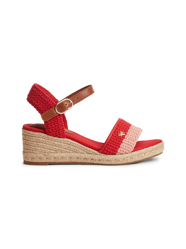 Tommy Hilfiger Keilsandalette »TH MID ESPAD WEDGE CROCHET« Sommerschuh, Riemchensandale in sommerlicher Häkel-Optik, schmale Form