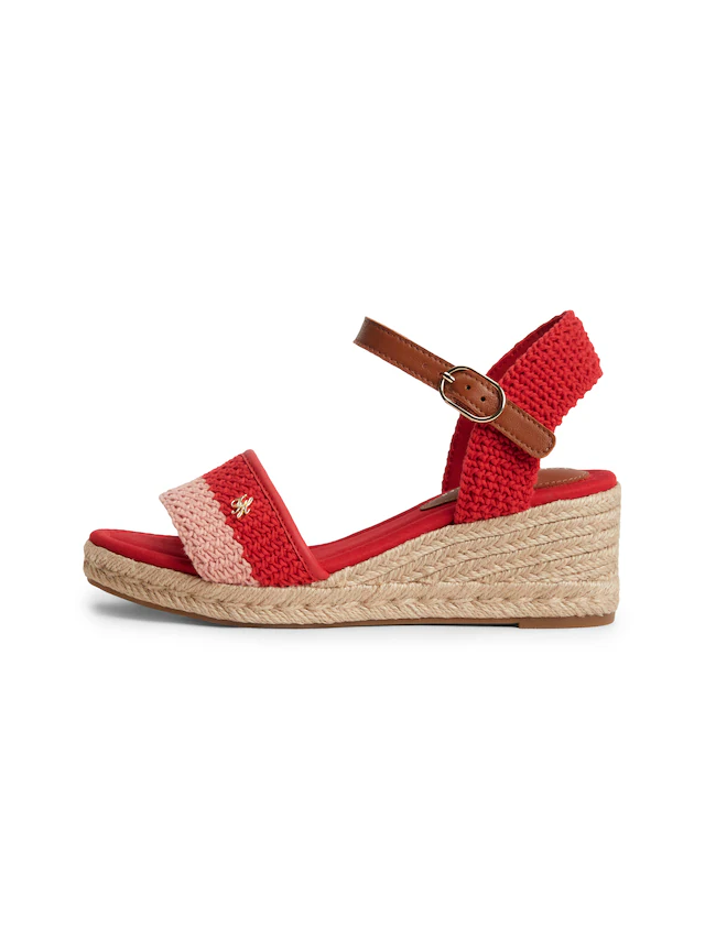 Tommy Hilfiger Keilsandalette »TH MID ESPAD WEDGE CROCHET« Sommerschuh, Riemchensandale in sommerlicher Häkel-Optik, schmale Form