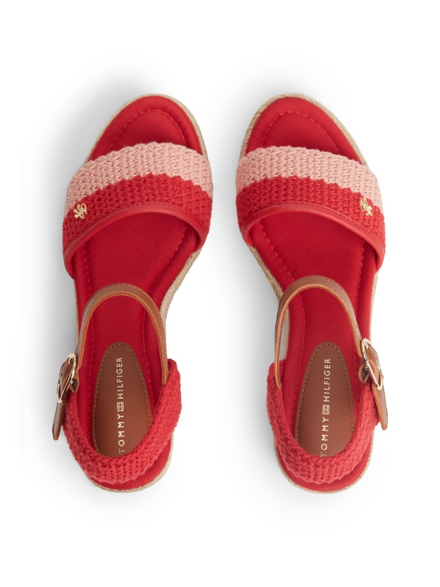 Tommy Hilfiger Keilsandalette »TH MID ESPAD WEDGE CROCHET« Sommerschuh, Riemchensandale in sommerlicher Häkel-Optik, schmale Form