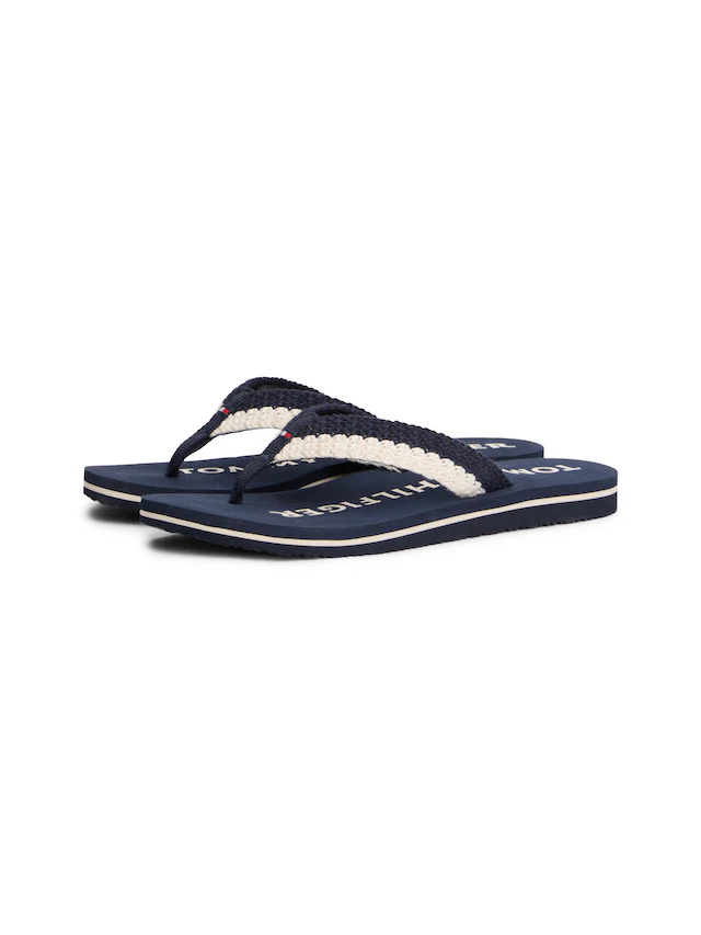 Tommy Hilfiger Zehentrenner »TH CROCHET SUMMER SANDAL« Dianette, Strandschuh in sommerlicher Häkeloptik