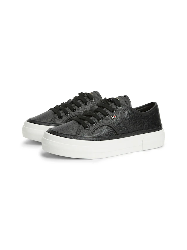 Tommy Hilfiger Plateausneaker »PLATFORM VULC SNEAKER PIPING LTR« Freizeitschuh, Halbschuh, Schnürschuh mit seitlichem Flaggen-Element