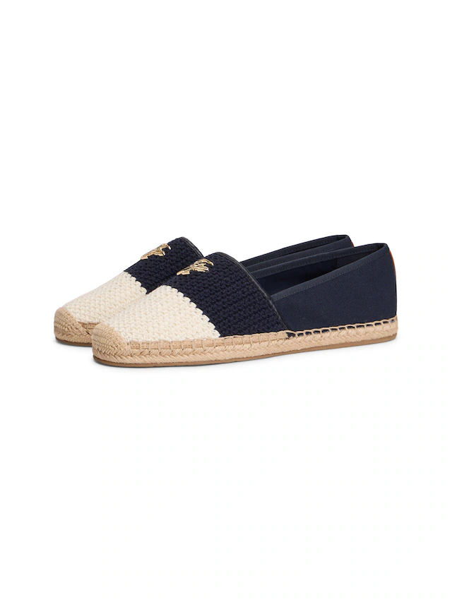Tommy Hilfiger Espadrille »TH SCRIPT CROCHET ESPADRILLE« Schlupfschuh, Sommerschuh, mit TH-Schmuckelement, schmale Form