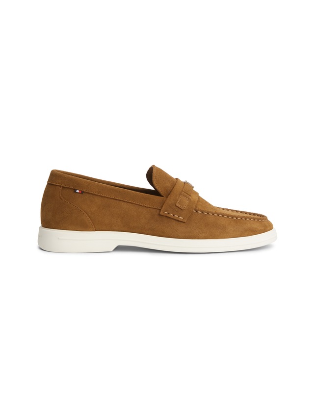 Tommy Hilfiger Loafer »LIGHT SUEDE FLAG HARDWARE LOAFER« Slipper, Schlupfschuh, mit modischem Zierriegel und Ziernähten