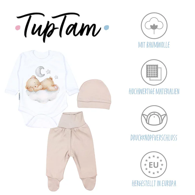 TupTam Langarmbody »Set Baby Bekleidungsset Langarmbody Hose Mütze3 teilig«