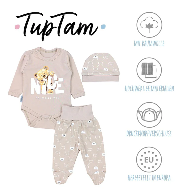 TupTam Langarmbody »Set Baby Bekleidungsset Langarmbody Hose Mütze3 teilig«