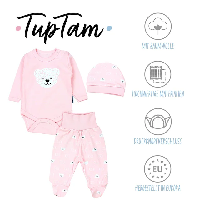 TupTam Langarmbody »Set Baby Bekleidungsset Langarmbody Hose Mütze3 teilig«