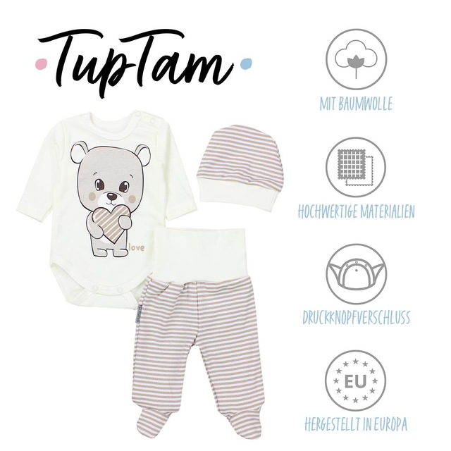 TupTam Langarmbody »Set Baby Bekleidungsset Langarmbody Hose Mütze3 teilig«