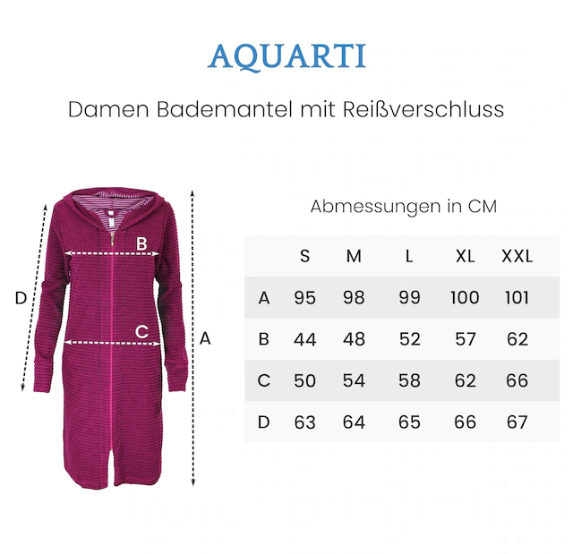 AQUARTI Damenbademantel »Bademantel Aquarti Damen Bademantel Reißverschluss Streifenmuster«