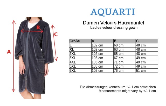 AQUARTI Damenbademantel »Bademantel Aquarti Damen Velours Bademantel Morgenmantel Kurz mit Reißverschlus«