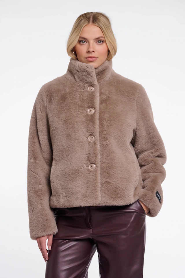 Rino & Pelle Fellimitatjacke ohne Kapuze Plüschjacke mit Knopfverschluss und Stehkragen