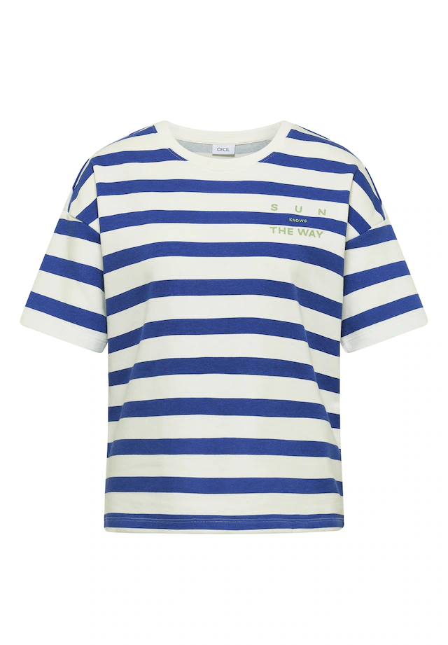 Cecil Kurzarmshirt Sommershirt mit Streifen und Wording-Detail