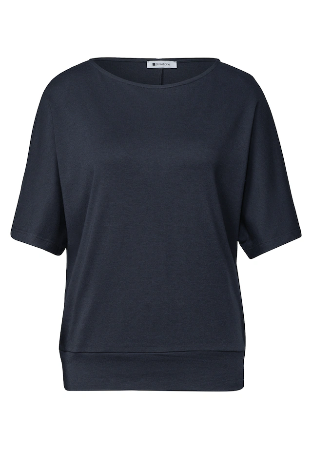 STREET ONE Rundhalsshirt Sommershirt mit Boat Neck und Elastikbund