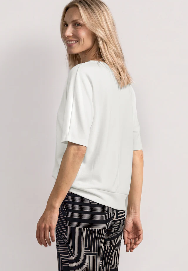 STREET ONE Rundhalsshirt Sommershirt mit Boat Neck und Elastikbund