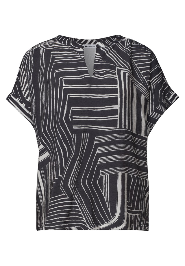 STREET ONE Kurzarmshirt Sommerbluse im Tunika-Look und mit grafischem Muster