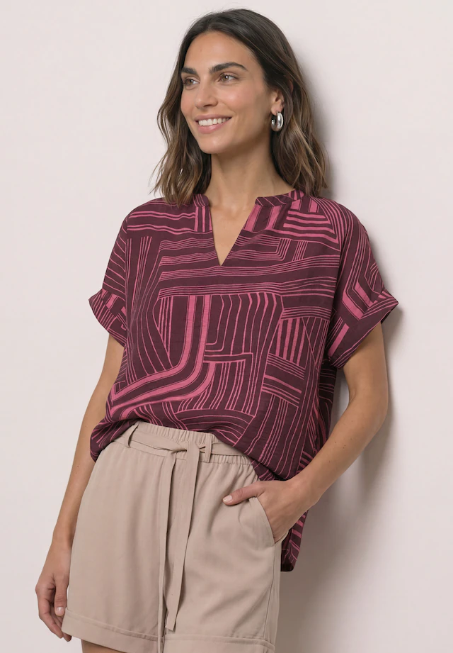 STREET ONE Kurzarmshirt Sommerbluse im Tunika-Look und mit grafischem Muster
