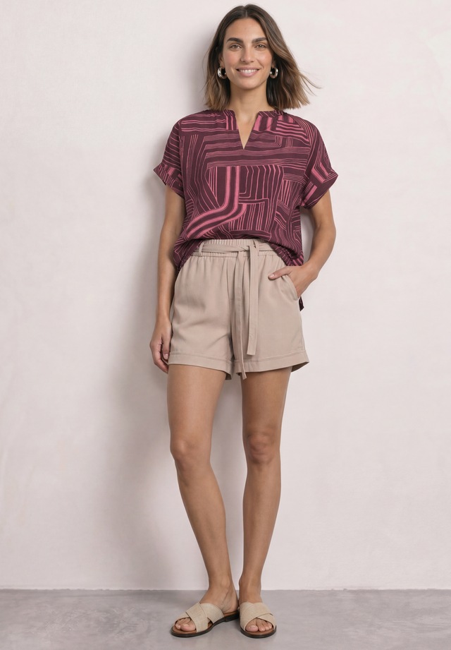 STREET ONE Kurzarmshirt Sommerbluse im Tunika-Look und mit grafischem Muster