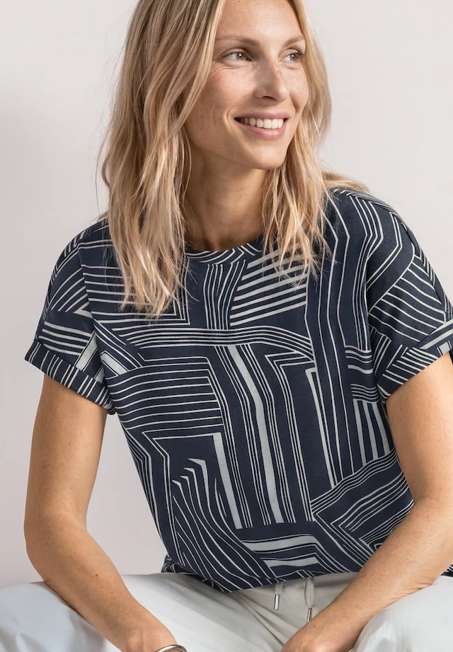 STREET ONE Kurzarmshirt Sommershirt mit Glitzer und grafischem Muster