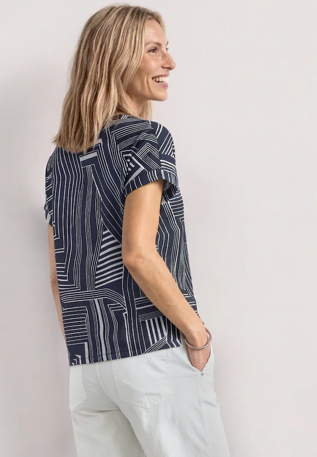 STREET ONE Kurzarmshirt Sommershirt mit Glitzer und grafischem Muster
