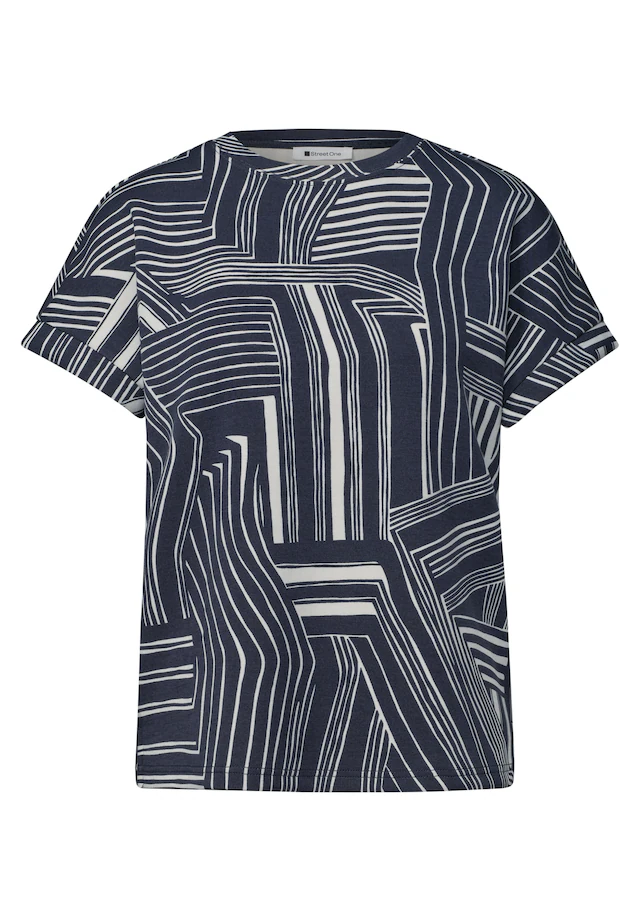 STREET ONE Kurzarmshirt Sommershirt mit Glitzer und grafischem Muster