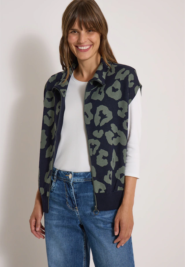 Cecil Strickweste ärmellos, mit Animal Print, großer Kragen