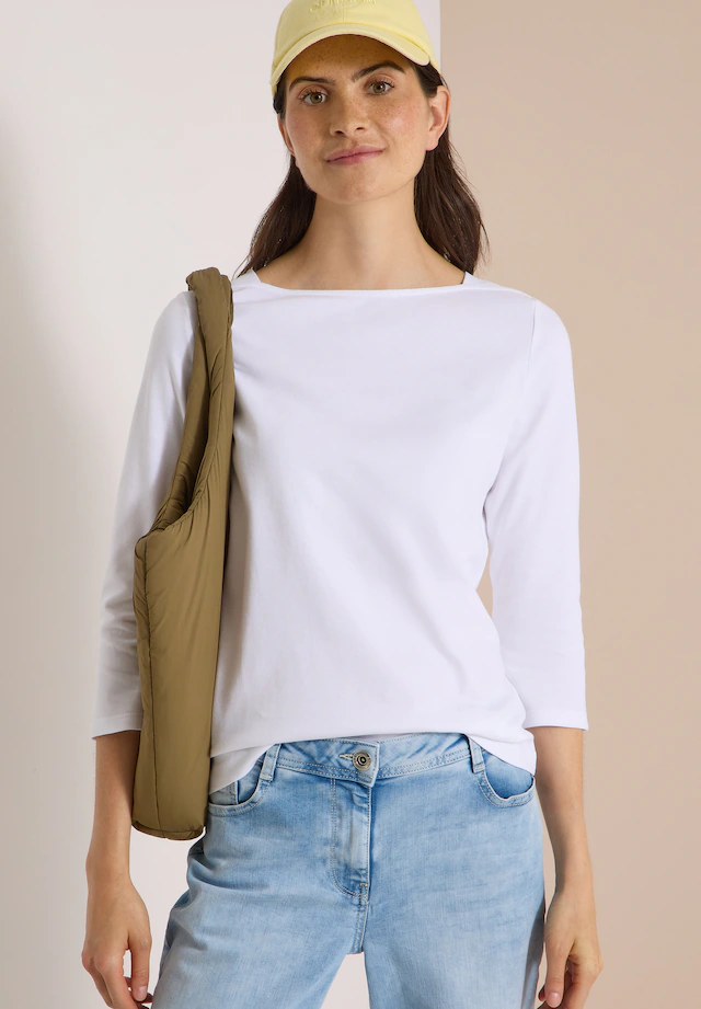 Cecil 3/4-Arm-Shirt U-Boot-Ausschnitt, unifarben, Baumwolle