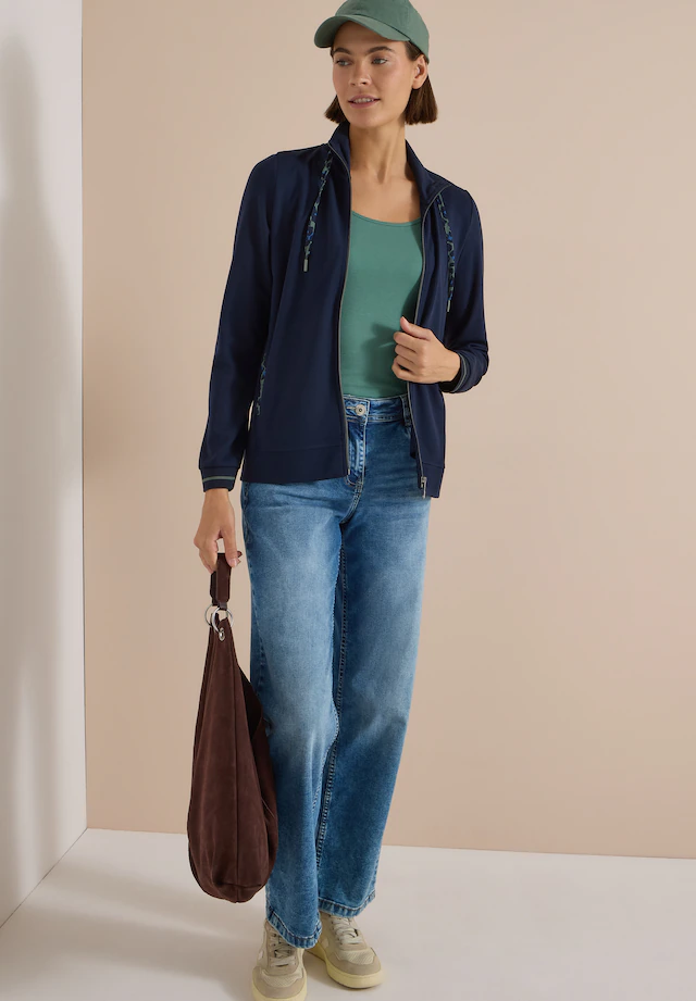 Cecil Sweatjacke mit Animal-Print Details, Stehkragen, Viskosemix