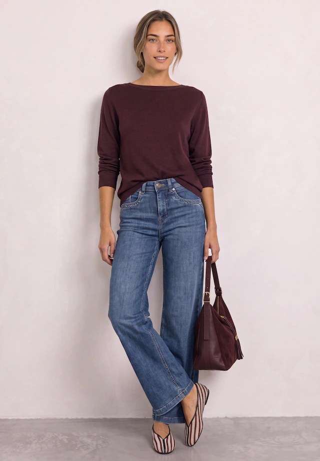 STREET ONE Strickpullover Feinstrick mit U-Boot-Ausschnitt / Viskose