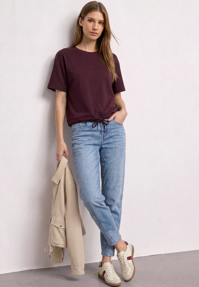 STREET ONE T-Shirt mit Tunnelzug am Saum, im Silk-Look